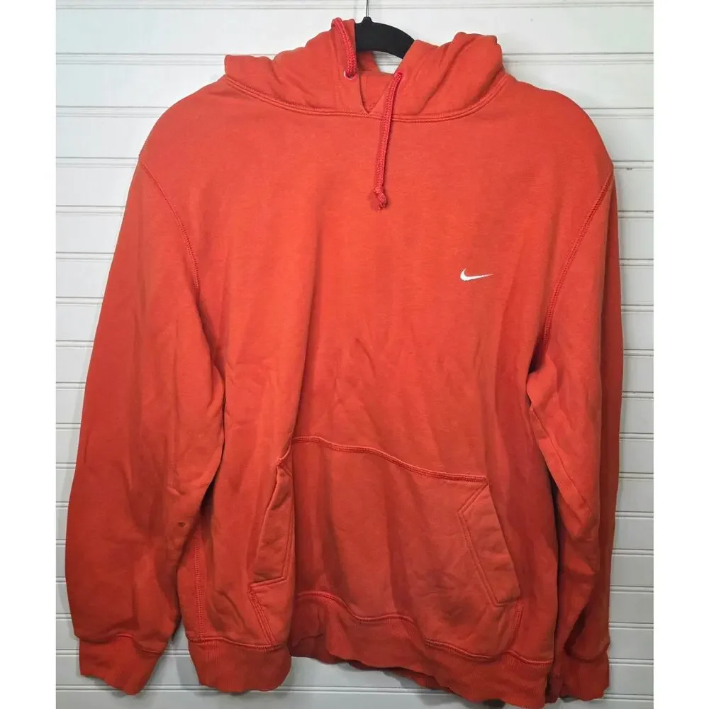 Nike Men’s Large Orange Pullover Hoodie Embroidered Swoosh Sweatshirt